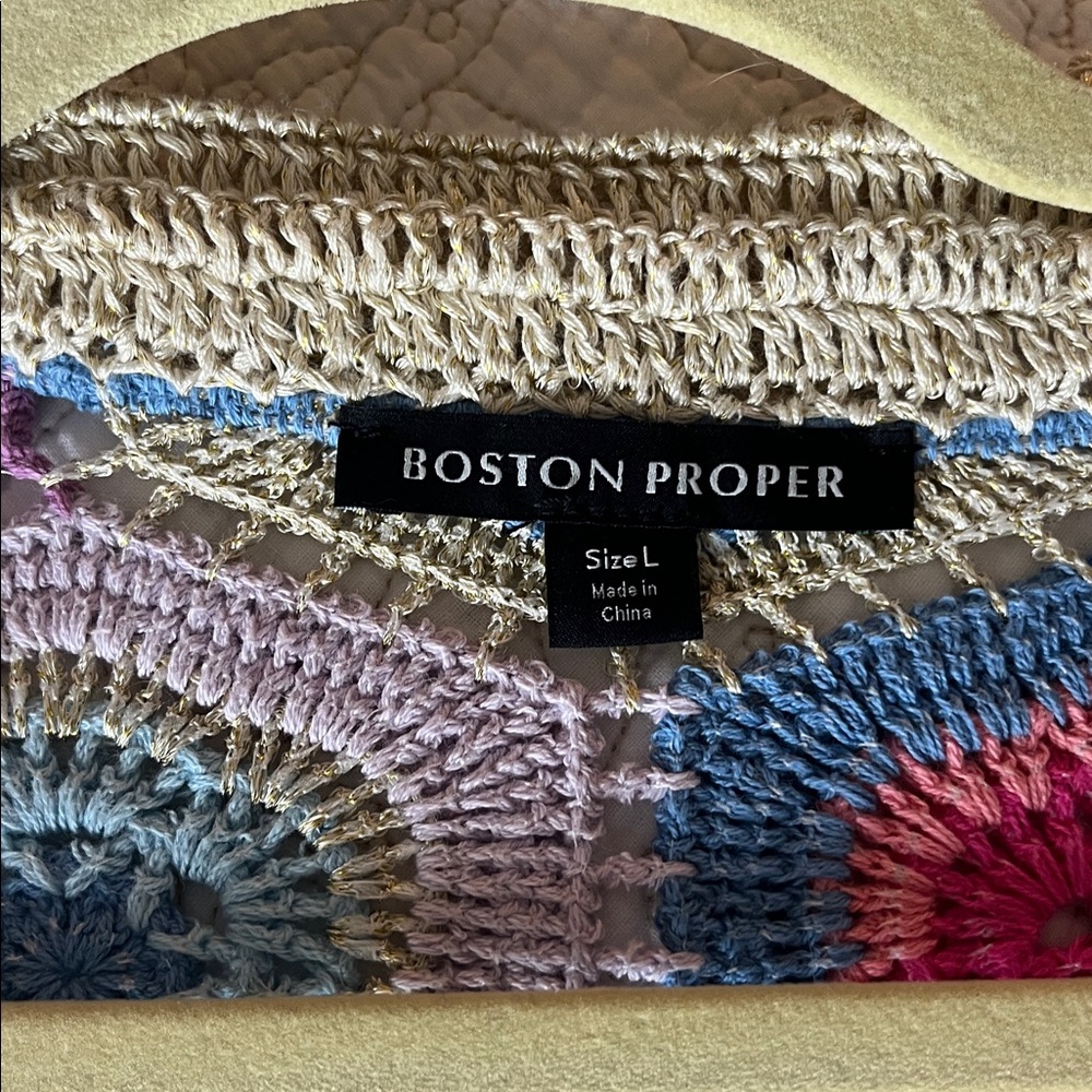 Boston Proper Crochet Multicolor Hexagon Sweater - Blue/Pink/Lavender - Picture 2 of 6